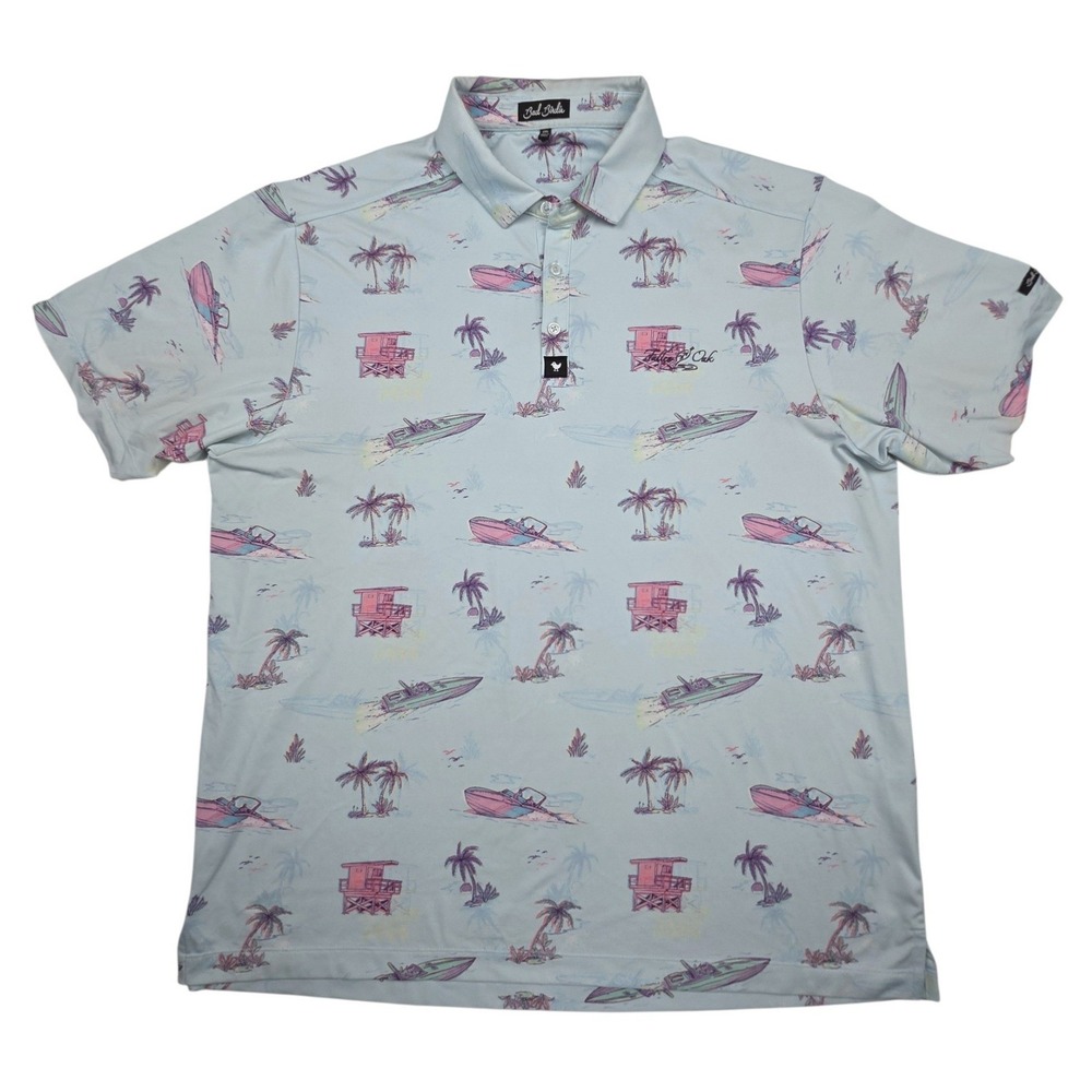 Bad Birdie Polo Shirt 2XL Blue Tropical Speedboat Fallen Oak  Golf Logo